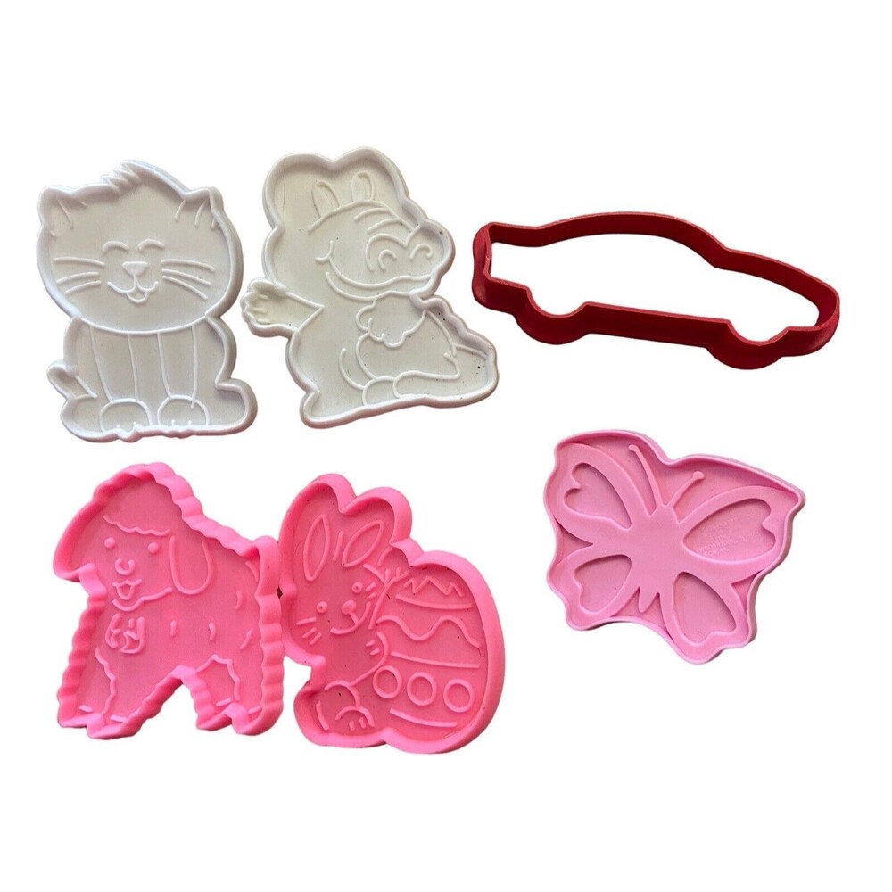 Plastic Cookie Cutters Cat Butterfly Dinosaur Car and more 6 pc lot